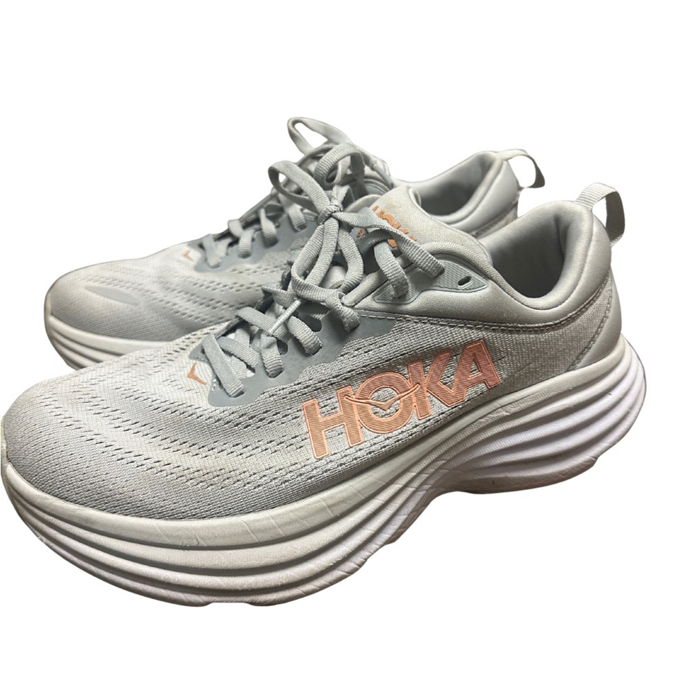 Hoka Bondi 8 Women's Athletic Sneakers in Gray and Orange Good condition